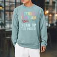 LITERACY IS MY JAM Turn Up Read Book Sound Volume Raglan Sleeve Sweatshirt Cardinal