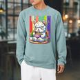 Llamen Cute Kawaii Llama Eating Ramen And Reading Books Raglan Sleeve Sweatshirt Cardinal