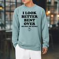 I Look Better Bent Over Book See Back For Details Peach Butt Raglan Sleeve Sweatshirt Cardinal