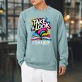Take A Look Its In A Book Street Art Team Bookworm Librarian Raglan Sleeve Sweatshirt Cardinal