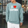 I Love Editing Heart Movie Film Newspaper Journalism Book Raglan Sleeve Sweatshirt Cardinal