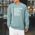 Love God Drink Coffee Read Books Lover Jesus Cross Christian Raglan Sleeve Sweatshirt Cardinal