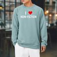 I Love Non Fiction Heart Books Reading Writing Writer Read Raglan Sleeve Sweatshirt Cardinal