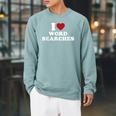 I Love Word Searches Puzzle Book Lover Raglan Sleeve Sweatshirt Cardinal