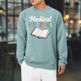 Medical Librarian Leopard Print Library Book Graphic Raglan Sleeve Sweatshirt Cardinal