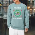 Merry Bookmas Christmas Jumper Avid Reader Ugly Sweater Book Raglan Sleeve Sweatshirt Cardinal