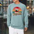 Merry Christmas Retro Vintage Pugmas Pug Reading Books Raglan Sleeve Sweatshirt Cardinal