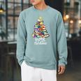 Merry Christmas Tree Love Reading Books Librarian Nerd Raglan Sleeve Sweatshirt Cardinal