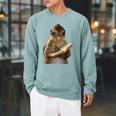 Monkey Reading Book Writing Journal Book Lover Writer Raglan Sleeve Sweatshirt Cardinal