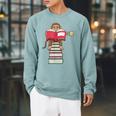 Monkey Reading Books And Drinking Tea Raglan Sleeve Sweatshirt Cardinal Monkey Reading Books And Drinking Tea Raglan Sleeve Sweatshirt Cardinal