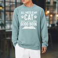 All I Need Is My Cat And a Good Book Cat Lover Raglan Sleeve Sweatshirt Cardinal