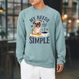 My Needs Are Simple Pug Dog Book Coffee Lover Raglan Sleeve Sweatshirt Cardinal