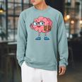 Nerd Brain With Book And Glasses Raglan Sleeve Sweatshirt Cardinal