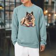 Norwegian Elkhound Books Reading Dog Breed Graphic Raglan Sleeve Sweatshirt Cardinal