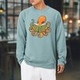Octopus Reading Book Bookworm Librarian Women Men Kids Raglan Sleeve Sweatshirt Cardinal
