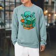 Octopus Reading Book Reading Bookworm Reader Raglan Sleeve Sweatshirt Cardinal