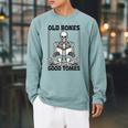 Old Bones Good Tomes Skeleton Reading Bookworm Book Lovers Raglan Sleeve Sweatshirt Cardinal
