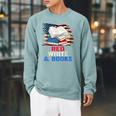 Patriotic Book Reader 4th Of July Bookworm American Flag For Women Kids Men Raglan Sleeve Sweatshirt Cardinal