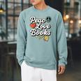 Peace Love Books Cute Retro Reading Graphic Raglan Sleeve Sweatshirt Cardinal