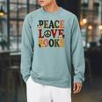 Peace Love Books Librarian Teacher Life Book Library Raglan Sleeve Sweatshirt Cardinal