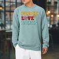 Peace Love Books s For Book Lovers Raglan Sleeve Sweatshirt Cardinal