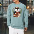 Penguin Reading Book Graphic Penguin With Book Floral Raglan Sleeve Sweatshirt Cardinal