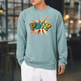 POW Colorful Comic Book Pop Art Fun Superhero Raglan Sleeve Sweatshirt Cardinal