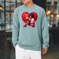 Pretty Girl With Book And Hearts For Valentine's Day Raglan Sleeve Sweatshirt Cardinal