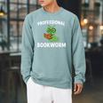 Professional Bookworm Reading Lover Cute Worm Glasses Book Raglan Sleeve Sweatshirt Cardinal