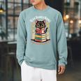 Read Banned Books Gain Forbidden Knowledge Cute Cat Reader Raglan Sleeve Sweatshirt Cardinal