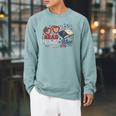 Read Blue Since 1776 Patriotic Book Lovers 4th Of July Raglan Sleeve Sweatshirt Cardinal