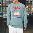 Read Blue Patriotic Book Lover Girls Independence Raglan Sleeve Sweatshirt Cardinal