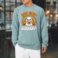 Read More Books Booooks Ghost Pumpkin Cute Teacher Halloween Raglan Sleeve Sweatshirt Cardinal
