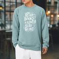 Read Books Be Kind Stay Weird Skeleton Heart Reading Alt Raglan Sleeve Sweatshirt Cardinal