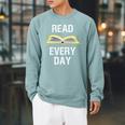 Read Every Day Teacher Reading School Book Club Literacy Premium Tri-Blend Raglan Sleeve Sweatshirt Cardinal