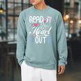 Read Your Heart Out Book Lover Reading Teacher Bookworm Raglan Sleeve Sweatshirt Cardinal