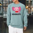 Readalotl Love Axolotls Reading Books And Axolotls Raglan Sleeve Sweatshirt Cardinal
