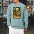 The Reader Skeleton Reading Books Tarot Card Dark Academia Raglan Sleeve Sweatshirt Cardinal