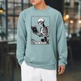 The Reader Tarot Card Skeleton Reading Book Books Raglan Sleeve Sweatshirt Cardinal