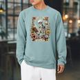 The Reader Tarot Card Skeleton Reading Book Raglan Sleeve Sweatshirt Cardinal