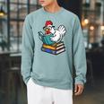 Reading Chicken Bookworm Cute Chicken With Glasses Books Raglan Sleeve Sweatshirt Cardinal