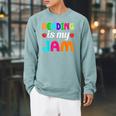 Reading Is My Jam Bookworm Books Teacher Bibliophile Men Women Kids Raglan Sleeve Sweatshirt Cardinal