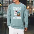 Reading Kids Cartoon Read Books Pet Bull Terrier Lover Raglan Sleeve Sweatshirt Cardinal