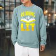 Reading Is Lit Bookworm Book Reading Raglan Sleeve Sweatshirt Cardinal