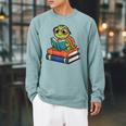 Reading Turtle Bookworm Cute Turtle With Glasses Books Raglan Sleeve Sweatshirt Cardinal