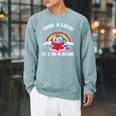 Reading Unicorn Take A Look It's In A Book Retro Rainbow Raglan Sleeve Sweatshirt Cardinal