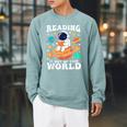 Reading Is Out Of This World Space Books Lover Kids Raglan Sleeve Sweatshirt Cardinal