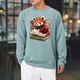 Red Panda Reading Book Animal Bookworm Raglan Sleeve Sweatshirt Cardinal
