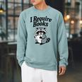I Require Books Raccoon Reading For Book Lovers Raglan Sleeve Sweatshirt Cardinal
