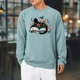 Retro Cute Cat Floral Book Librarian Vintage Floral Cat Book Raglan Sleeve Sweatshirt Cardinal